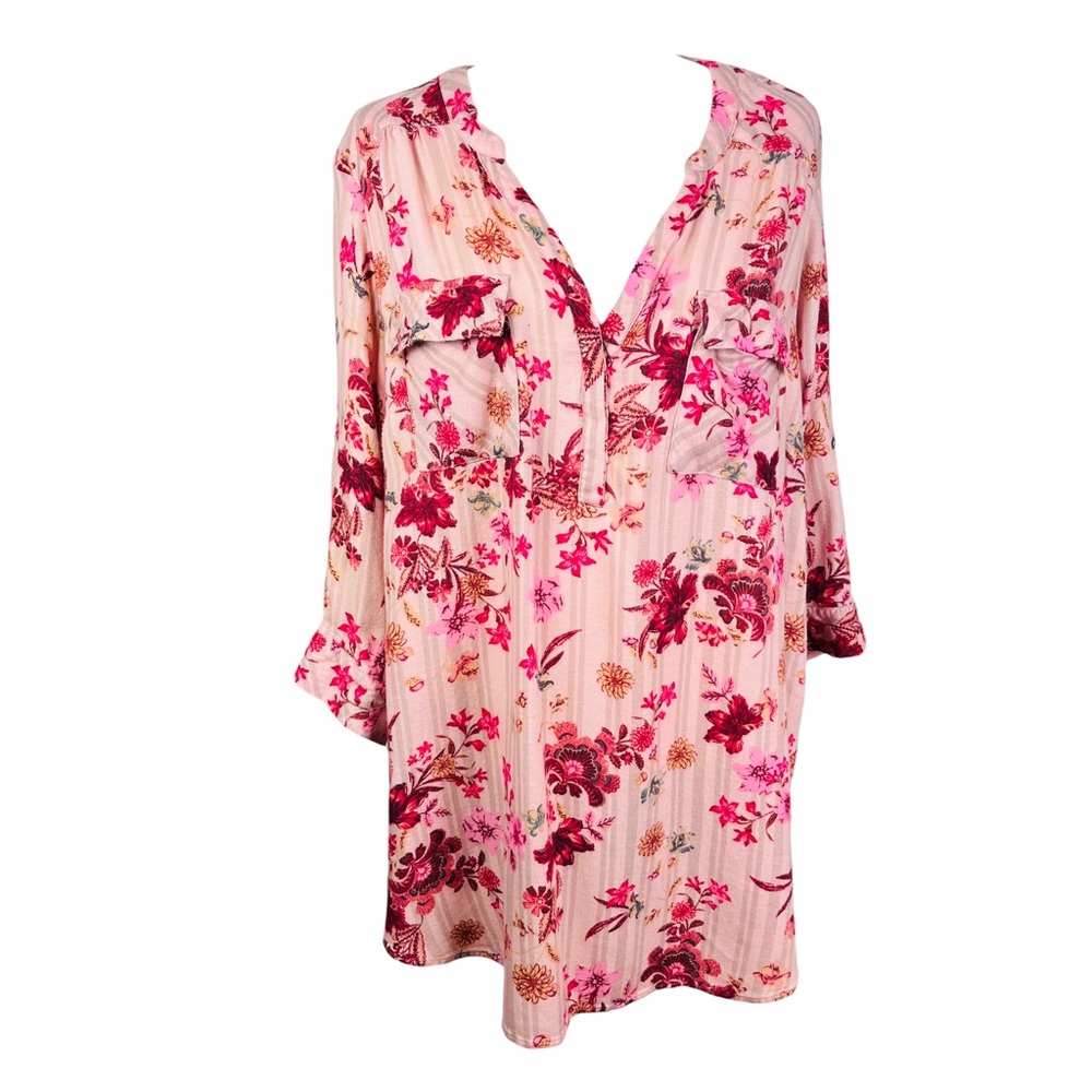 Torrid Floral Print Tunic Top-pink and brown - Picture 2 of 12